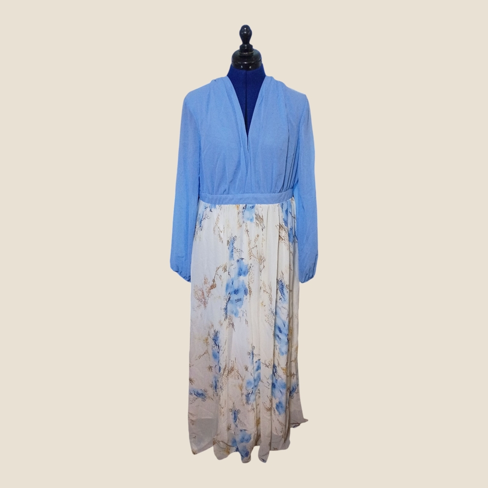 Elegant Blue Floral Maxi Dress